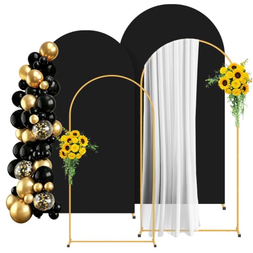 Image of 2 Pack Arch Backdrop Stand and Cover Set (7.2FT /6FT), Balloon Arch Stand | Metal Background Arch Stand, Backdrop Arch Frame, Wedding Arch for Backdrop (Black Cover)