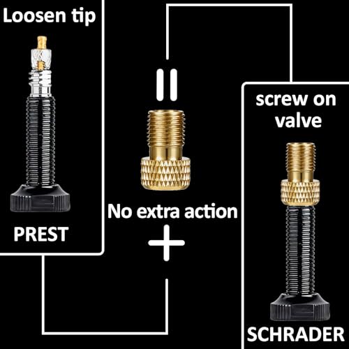 Image of 6PCS Brass Presta Valve Adapter Presta to Schrader Valve Adaptor, Inflate Tire Using Standard Pump or Air Compressor for Mountain Bikes, Road Bikes and Cars, 12Pcs Tire Caps