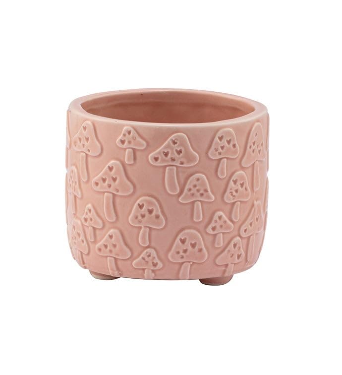 Napco House Plant Succulent Herb Flower Pot 3.25 x 3.75 Inch Ceramic Pink Embossed Mushrooms