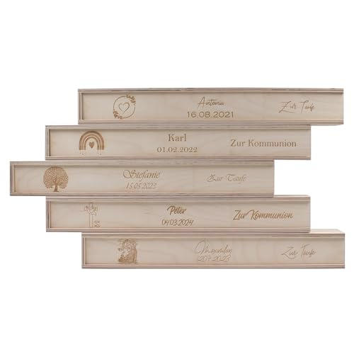 Kerzenbox personalisierbar mit Namen Kerzenboxen personalisiert Kommunionskerzen-Box Aufbewahrungsbox für Deine Taufkerze Konfirmation oder Kommunionskerze (Stabkerze bis 50cm)