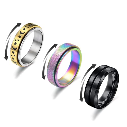 ACOCOKI 3PCS Fidget Rings for Anxiety Stainless Steel Anxiety Ring