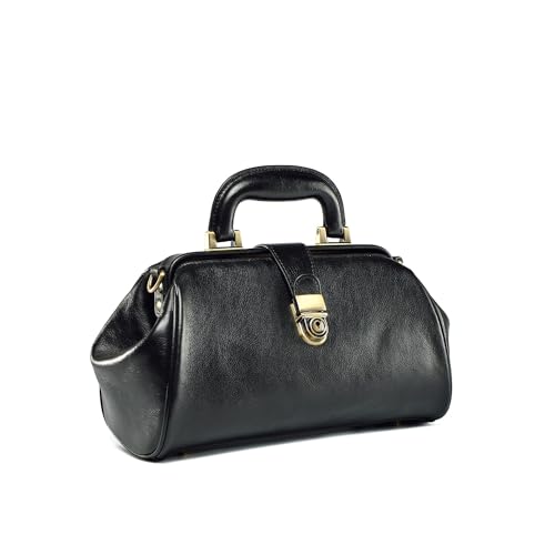 Image of Genuine leather women's bag retro doctor's bag handmade foreskin layer cowhide Shoulder bag buckle type women's bag