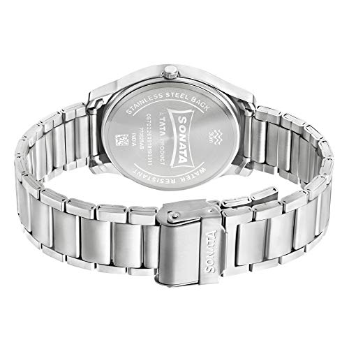 Image of Sonata Essentials Quartz Analog with Day and Date Silver Dial Silver Stainless Steel Strap Watch for Men - NT77082SM02W