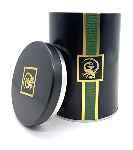 Perfekto24 Boîte à thé pour thé en vrac 250 g - Boîte à thé noire (design Dragon) - Boîte à thé hermétique - Boîte à thé 250 g - Sans BPA Cover