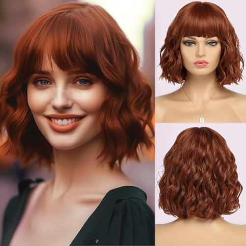 Perruque courte auburn ondulée PORSMEER pour réussir votre cosplay