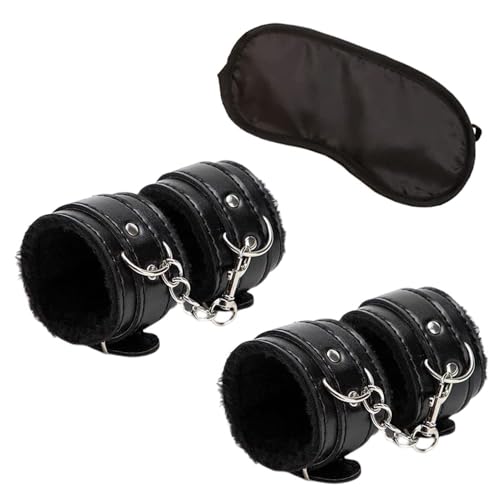 YFFSFDC 拘束具 SMグッズ アイマスク ブラック 束縛具 手錠 拘束具 大人の 手錠 目隠し 大人の玩具 SMコスプレ 束縛ブレスレット 調節可能 男女兼用 (3点セット) - 画像1
