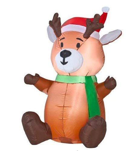 Airblown Inflatable Baby Reindeer Sitting Wearing Santa Hat and Green Scarf - Indoor Outdoor Holiday Decoration, 3.5-foot Tall