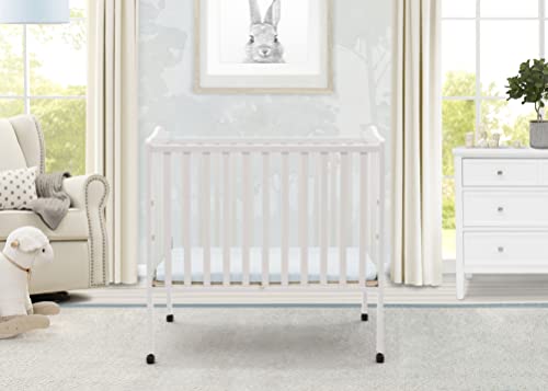Delta Children Folding Portable Mini Baby Crib With 1.5-Inch Mattress - Greenguard Gold Certified, White & American Baby Company Value Jersey Knit Fitted Portable/Mini-Crib Sheet, Grey Star/Zigzag #TOP2