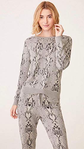 Monrow Snake Jacquard Raglan Sweater Grey (Medium, Grey Snake) #TOP1