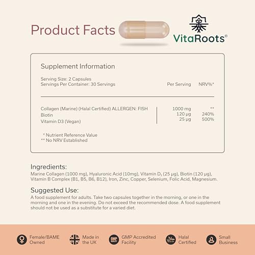 Inner Beauty Vitamins™ with Halal Marine Collagen, Biotin, Hyaluronic Acid & Vitamin D3 | All-in-One Hair, Skin & Nails Supplement | Women & Men | Clean, Ethical Formula | New & Improved by Vitaroots® - Image 5