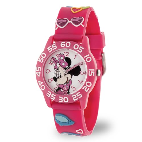 Disney Minnie Mouse Watch for Girls – Perfect Minnie Watch for Toddlers & Young Girls Learning to Tell Time – Cute Watches Kids 3-5 with White Bezel, Easy-Read Dial & Adjustable Nylon Strap