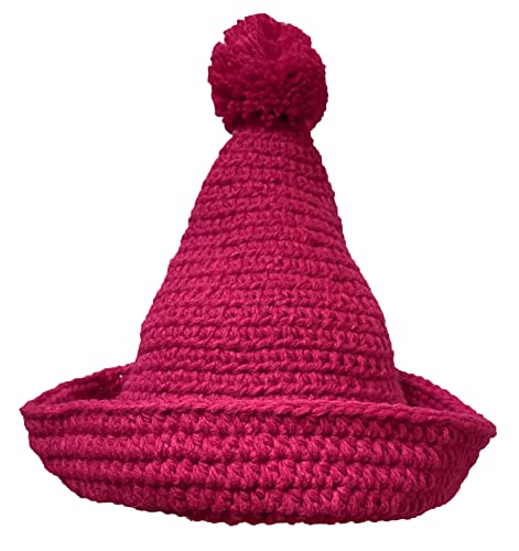 BIBITIME Handmade Knitted Sharp Top Pom Ball Hat Funny Witch Cap Unisex Adult (One Size for Adult, Rose)