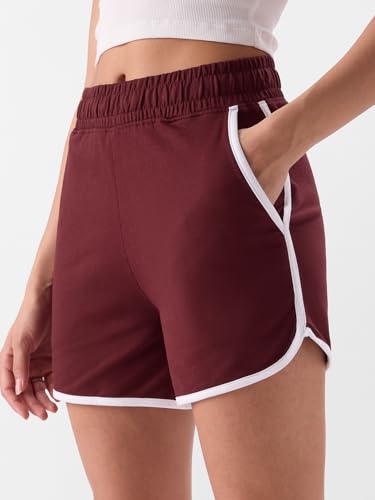 Image of The Souled Store Burgundy Dolphin Women Regular Fit Solid Cotton Lounge Shorts