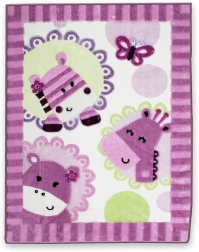 Image of Fleece Plush Soft Throw Blanket - Lightweight Crib Blanket for Baby Bed Lounger - Fuzzy Warm Cozy Toddler Blanket for Daycare Preschool Naptime, 43 inch X 30 inch (Giraffe Hippos)
