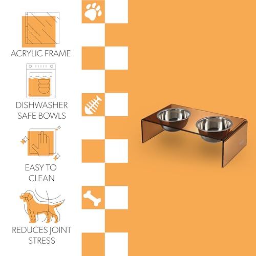 THE LICKER Store DBL2001D Keaton 7.5" Medium/Large Modern Acrylic Rectangular Elevated Pet Feeder with 54oz 2-Stainless Steel Bowls, Amber/Chrome by THE LICKER STORE - Image 4