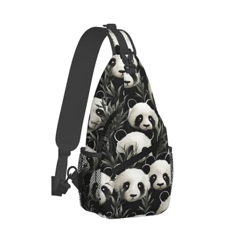 Mochila tipo sling negra con diseño panda miniatura 1