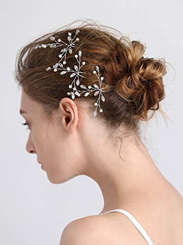 Fxmimior Bridal Hair Accessories Pearl Crystal Hair Pins Hair Clips Bobby Pin Wedding Party Evening Headpiece Head Wear (Pack Of 3) (Silver) #TOP5
