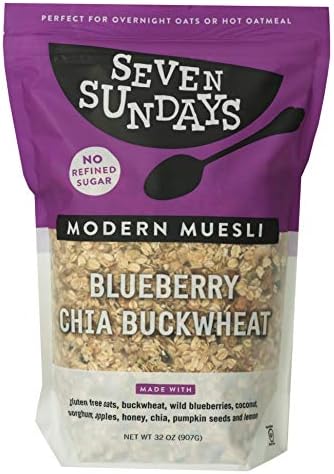 Seven Sundays Wild and Free Blueberry Chia Muesli Cereal - 32 Oz Eco Pouch - Certified Gluten Free Muesli - Non GMO, No Refined Sugar and Kosher