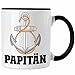 Trendation - Papit&auml;n Tasse Geschenk Vater Kapit&auml;n Geschenkidee zum Vatertag Papa Boot (Schwarz)