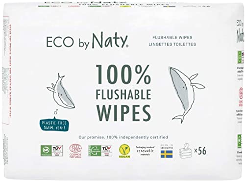 Eco by Naty Toallitas desechables wc para bebé, 168 unidades (3x56), Toallitas húmedas hechas a base de fibras vegetales, 0% plástico