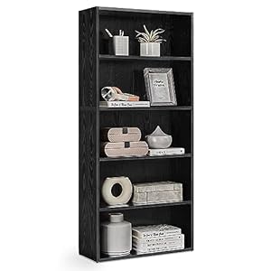 VASAGLE CUSTOS Collection – Bookshelf, 5-Tier Bookcase, Book Shelf, Open Storage Shelf, 9.4 x 23.6 x 52.8 Inches, for Living Room, Home Office, Dinning Room, Ebony Black ULBC165T56