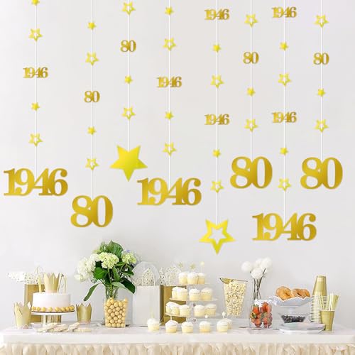 Image of Eucutur Gold 80th Birthday Decorations for Men Women, Pre-Strung Glitter Twinkle Number 80 Years Old Vintage 1946 Hanging Streamer Banner Party Supplies, Cheers 80th Birthday Anniversary Decor
