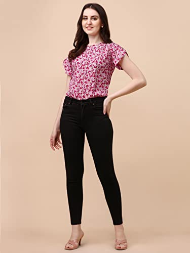 Image of Wedani Women's Casual Short Sleeves Round Neck Foral Regular Fit Top