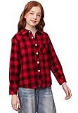 SANGTREE Family Matching Flannel Shirts Christmas Girls Flannel Long Sleeve Button Down Plaid Shirt Red, 12-13 Years = Tag 180