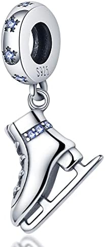 Aiftiko White ice skates Shoe Dangle Charm 925 Sterling Silver,Jewelry Bead Gift for Women Bracelet&Necklace