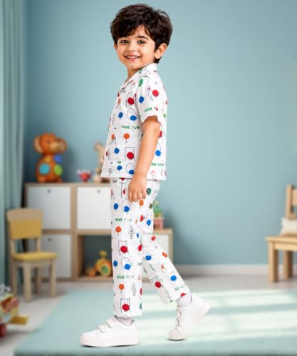 Image of 3BROS Unisex Pure Cotton Short Sleeve Kids Night Dress for Boys & Girls Nightwear /Sleepsuit /Sleepwear /Loungewear Night Suit for Boys and Girls Top and Pyjama Combo Set