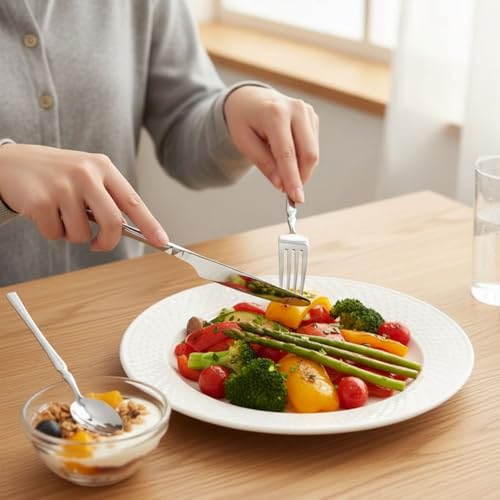 Image of 8 Pcs Silver Slim Handle Stainless Steel Cutlery Set for Dining Table with Spoons and Forks Set + Butterknives - The Perfect Tableware /Flatware