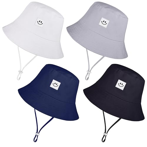 Image of Cooraby 4 Pack Baby Sun Hat Breathable Smile Bucket Hat Toddler Sun Protective Bucket Hat Adjustable Cap for Baby Girl Boy