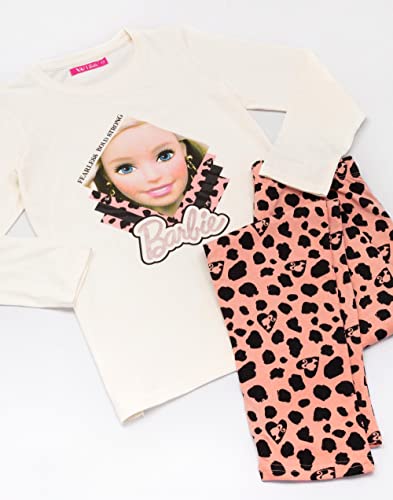 Barbie Pajamas Girls Kids Snug Fit Doll Cream T-Shirt & Leggings Pjs2
