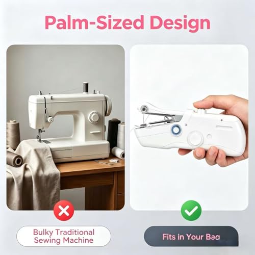 Image of Mini Cordless Handheld Sewing Machine for Clothing DIY Mending | Portable handheld sewing machine for starters, with accessories for fabric repair and travel clothes mending