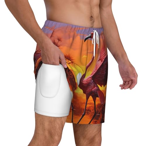 Men's Swim Trunks Quick Dry Board Shorts Flamingo Sunset Beach Shorts with Pocket Bathing Suits for Men2
