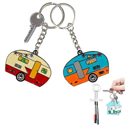 Image of Camper Keychain, Upgraded Double-Side Metal Camping Key chain, Couples RV Accessories Set of 2 for Men Women