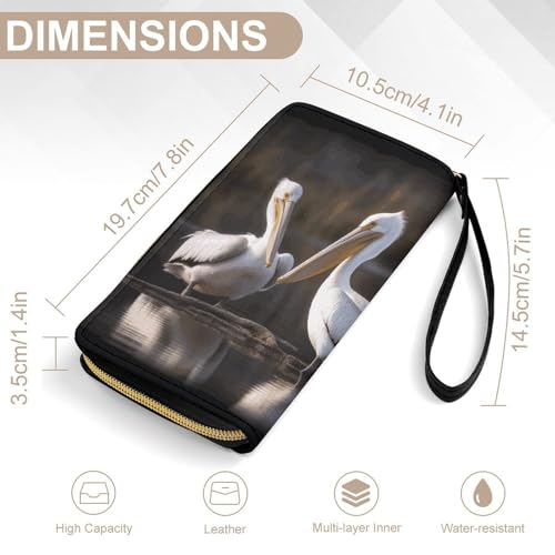 Three Pelicans Leather Wallet Smooth Zip Around Clutch Wristlet Travel Long Soft Purse for Women2