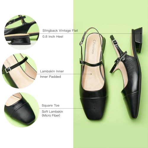 Image of C.Paravano Women's Square Toe Slingback Block Heel Sandals
