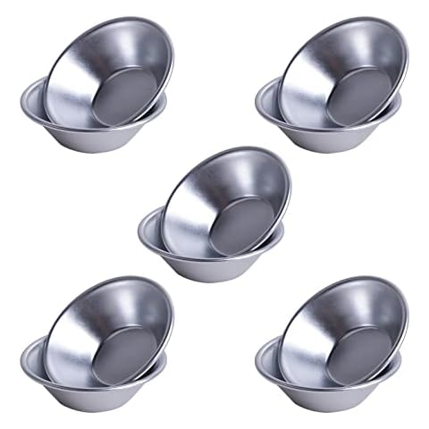 Set of 10 Muffin Cupcake Cups, Mini Pie Dishes Quiche Pie Tart Tins, Thicker Cake Cup Egg Tart Pudding Mould DIY Tools, Individual Round Pie Tins Non-Stick Coating Quiche Baking Moulds, Silver Cover