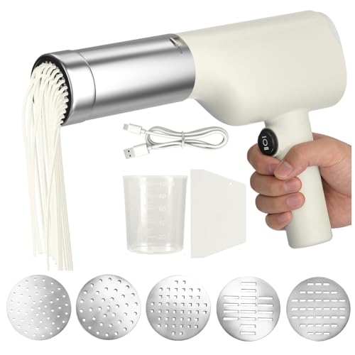 Machine à pâtes électrique rechargeable avec 5 moules à presser, automatique, portable, pour la famille, les voyages, les pique-niques