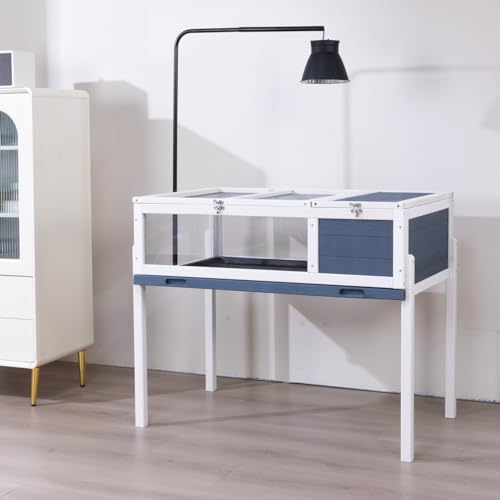 BIRASIL Wood Tortoise House, Indoor Turtle Habitat Reptile Cage, Tortoises Enclosure for Small Animals Lizards Hamster