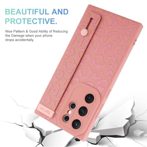 Image of Compatible with Samsung Galaxy S23 Ultra Case with Strap Wrist Pink | Cheetah Print Shockproof Soft TPU Protective Cover for Women Girls, Slim Anti Scratch Case 6.8 Inch, Pink