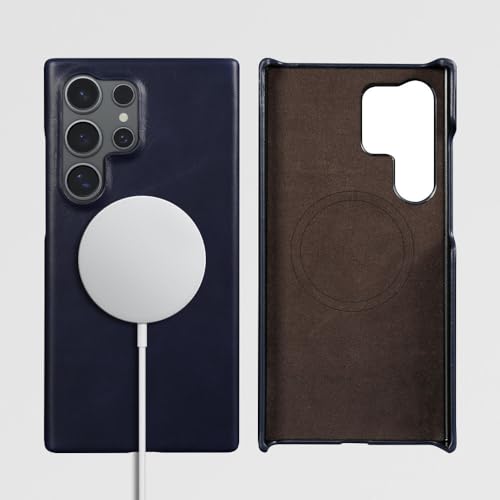 Samsung Galaxy S24 Ultra étui cuir magnétique bleu marine housse induction S23