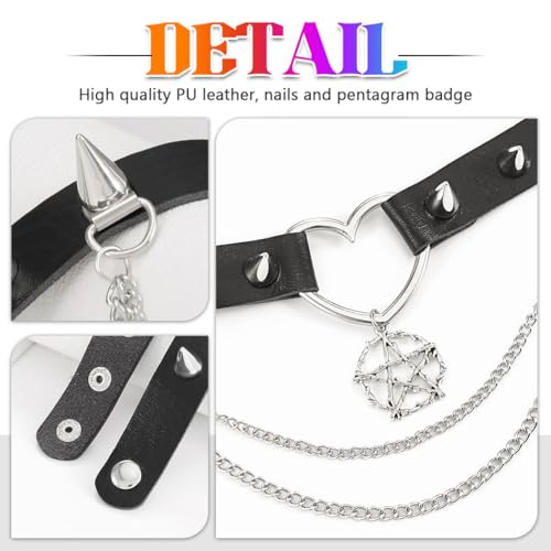 Zoestar Punk-Lederhalsband, schwarz, Gothic-Halsband, Herz-Halsband mit Spikes, Party-Halskette für Damen
