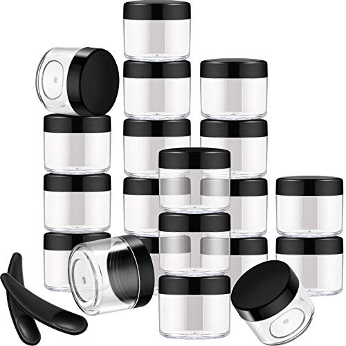 120 Plastic Travel Size Jars Plastic Container Jars Round Clear Leak Proof Cosmetic Containers Jars Refillable Storage Jars with Lids and Makeup Spoon (20 ML, Black)