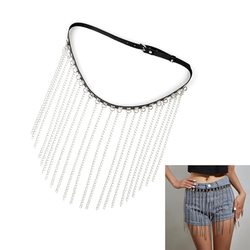 Women PU Leather Waist Chain Belt with Fringe for Party and Casual Outfit Punk Body Jewelry Jewelry2