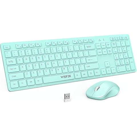 Wireless Keyboard and Mouse, WisFox 2.4GHz Full-Size Silent with Numeric Keypad, Long Battery Life, Lag-Free, Slim USB Cordless Mouse Combo (Green) Cover