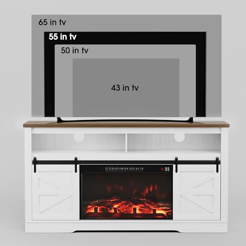 Image of JUMMICO Fireplace TV Stand for 65 Inch TV with 26'' Fireplace(Milk White)