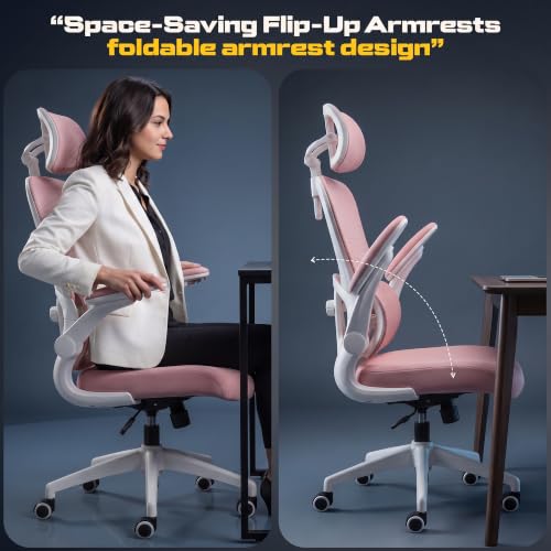 Image of DROGO Vesby Ergonomic Office Chair for Work with Dual Adaptive Lumbar Support | Breathable Mesh Computer Chair with 3D Headrest,3D Padded Armrest | Gaming Chair with 135 Recline, 1-Yr Warranty(Pink)