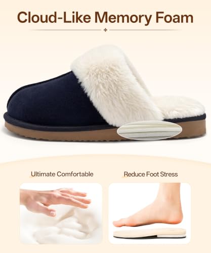 Image of Litfun Fuzzy Memory Foam Slippers for Women Indoor Outdoor House Shoes